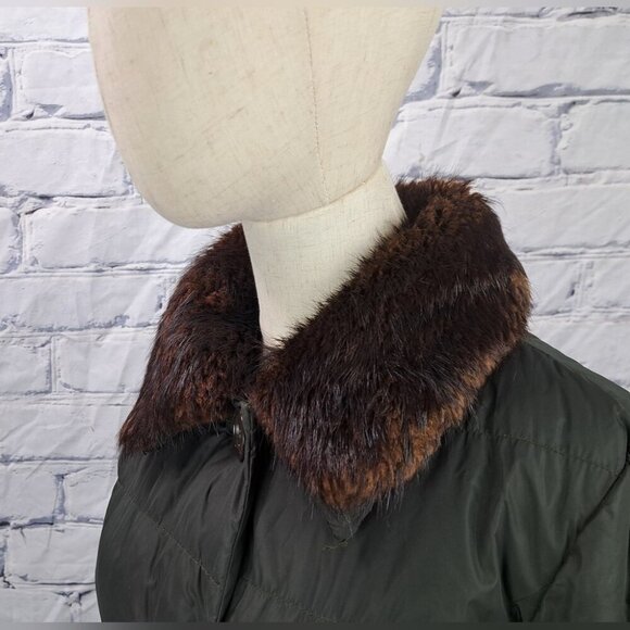 Prada Winter Puffer Jacket Nylon Down Fill Real Fur Collar Green Y2K 8 US / 46 - Picture 1 of 15